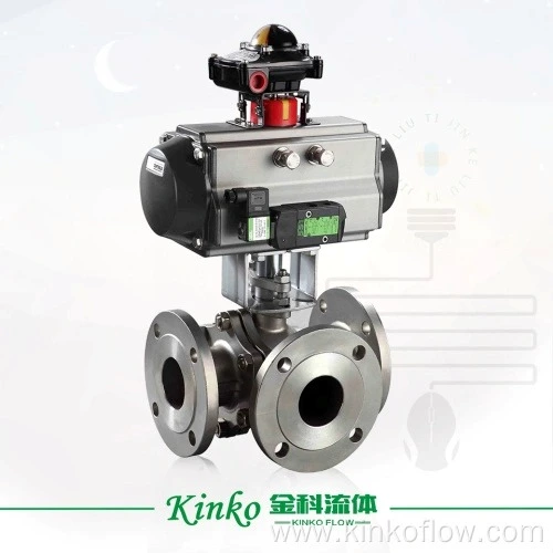 CF8 Pneumatic Flange Three-way Ball Valve
