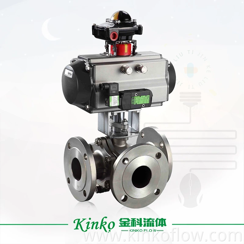 CF8 Pneumatic Flange Three-way Ball Valve