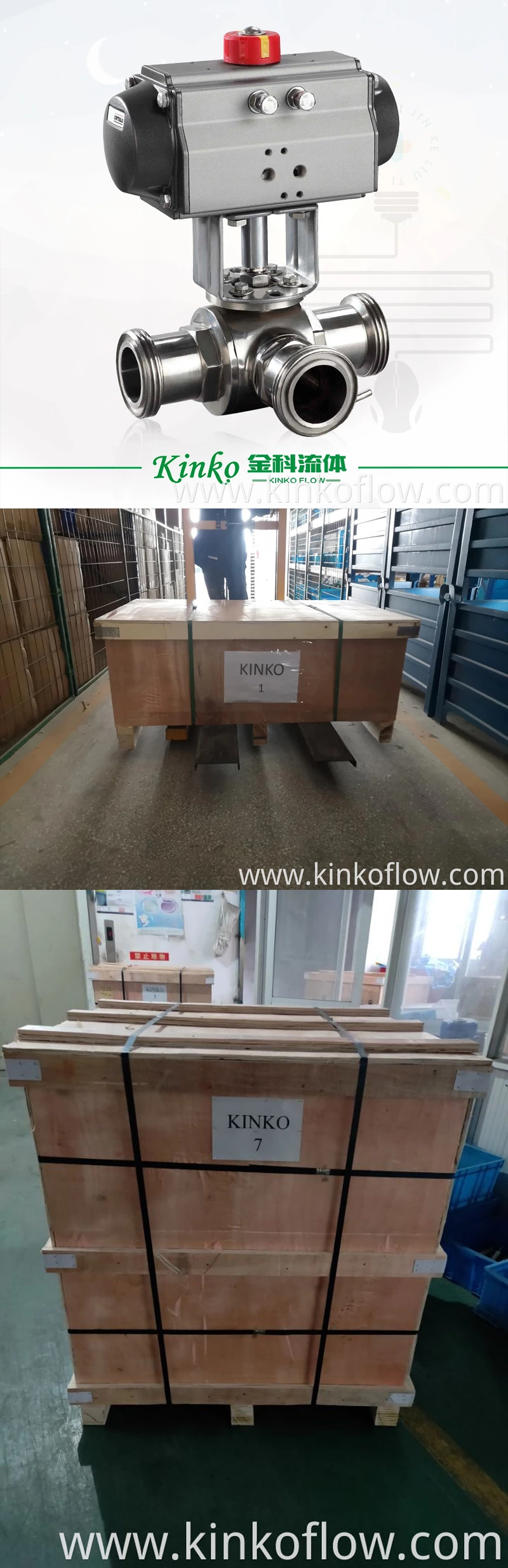 CF8M Pneumatic Sanitary Three-way Quick Ball Valve