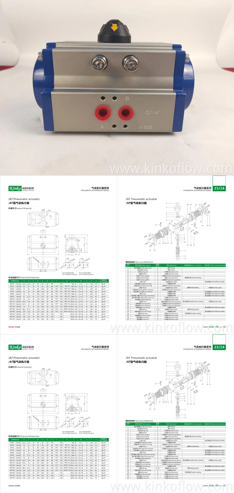 Double Acting And Spring Return JAT Pneumatic Actuator