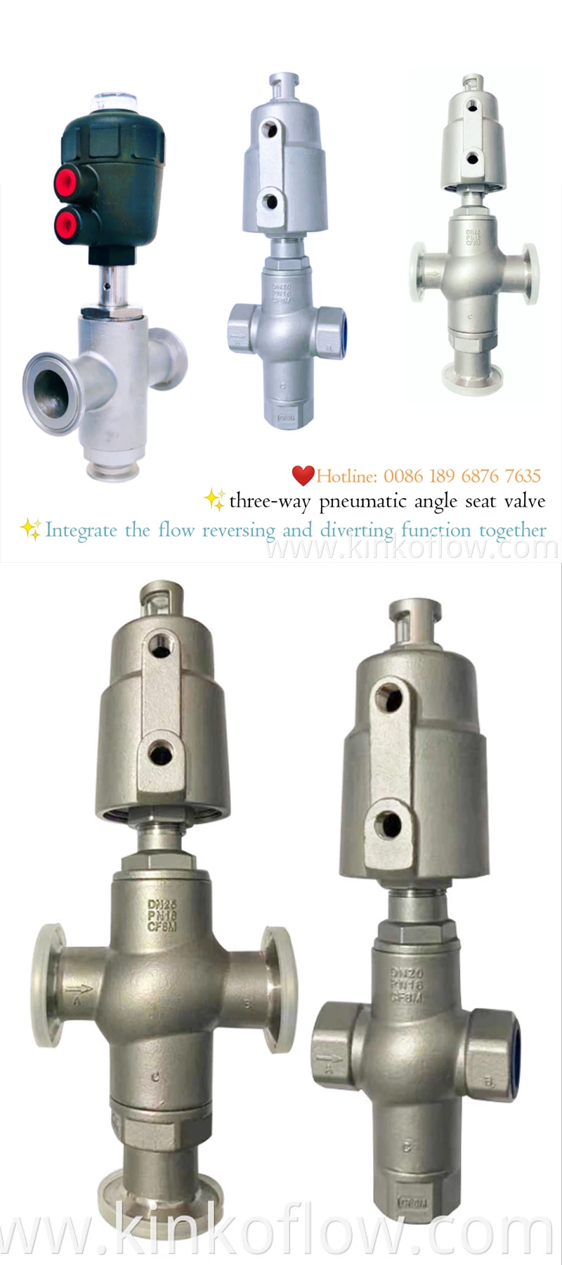 Three-way Reversing And Diverting Pneumatic Angle Seat Valve